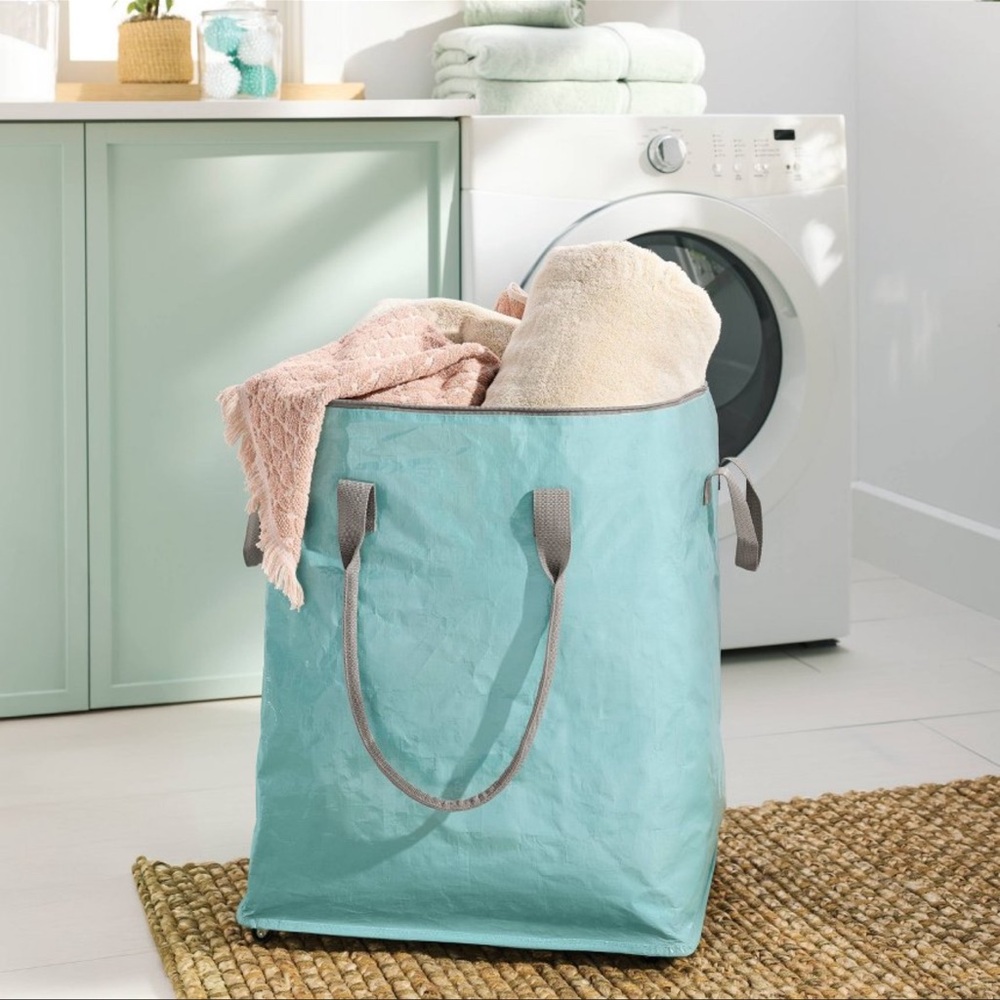 Brightroom Pewter Aqua Storage Bag Collapsible Wheels Rolling Tote NWT - Picture 3 of 6